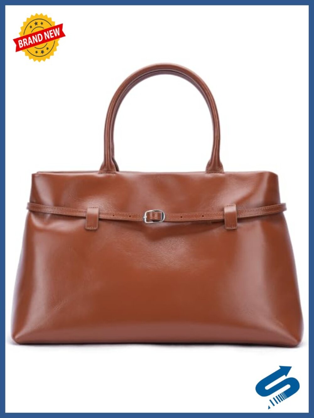 Full Grain Leather Tote Bag for Women Expandable Belted Handbag
